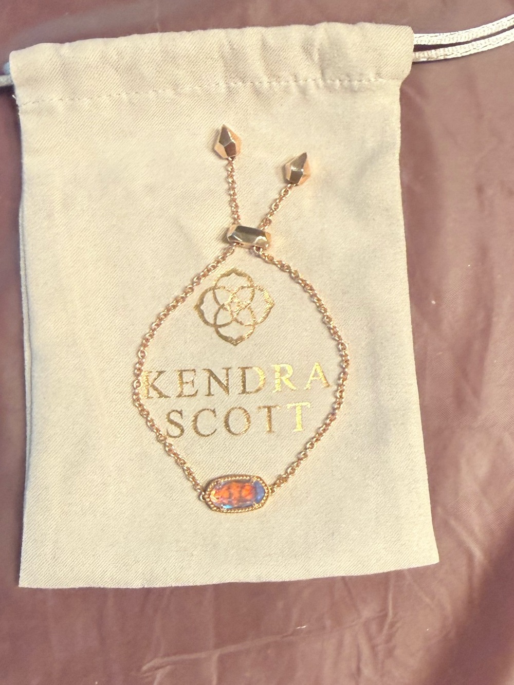 Kendra Scott Elaina Rose Gold Dichroic Glass Adjustable Chain Bracelet Dustbag - Picture 4 of 8